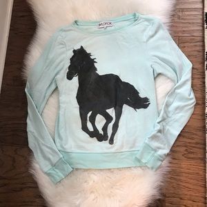 Wildfox Mint Green Sweater with Black Horse Design